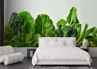 Premium green leaves of fresh organic vegetables beautifully displayed in a copy space image Wall mural