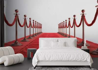 red carpet and rope barrier and backdrop on white. Copy space image. Place for adding text and design Wall mural