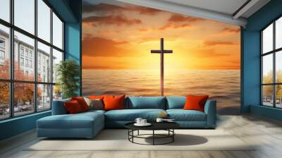 Religious symbol over sea representing salvation Copy space image Place for adding text or design Wall mural