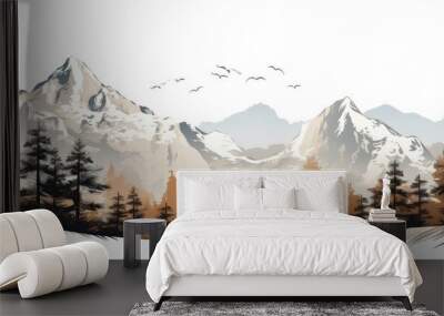 Scenic mountain landscape photograph with a white background and space for text or design. Copy space image. Place for adding text and design Wall mural