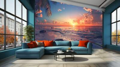 Scenic sunset on the coastline with a captivating view perfect as a copy space image Wall mural