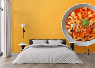 Spicy Korean style Rabokki a combination of Ramen Korean instant noodles and Tteokbokki served in a delightful copy space image Wall mural