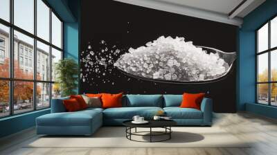 Sugar crystals on a spoon against a black backdrop ideal for copy space image Wall mural