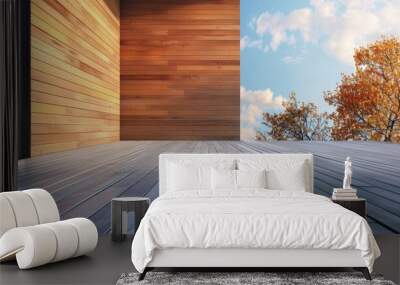 Terrace at the Modern contemporary wood sided building. Copy space image. Place for adding text and design Wall mural