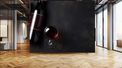 The concept of Father s Day is depicted with a wine bottle tie and straps arranged on a dark brown background The top view allows for copy space in the image Wall mural