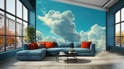 The expansive blue sky scattered with fluffy white clouds offers a scenic copy space image Wall mural