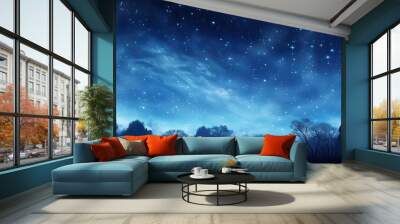 Twilight Arboretum with trees and starlit sky in the background, perfect for a copy space image. Wall mural