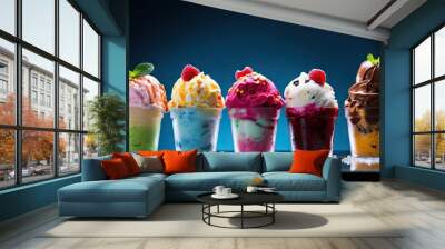 Various ice cream shots with unique backgrounds providing ample copy space for customization Wall mural