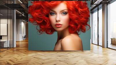 Woman with Fiery Red Hair and Piercing Blue Eyes Wall mural