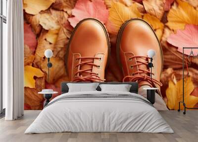 Womens autumn boots that are beautiful isolated pastel background Copy space Wall mural