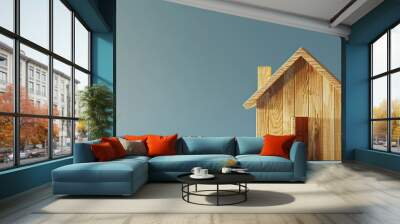 Wooden block house as a symbolic representation of real estate transactions construction and eco living with copy space image Wall mural