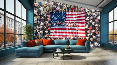 celebrate america independence day fourth of july independence day design with american flag and lot of people Wall mural