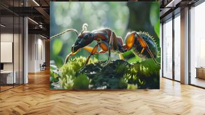 close up ant animal with plant and grass moss Wall mural