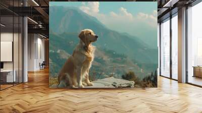 golden retriever dog with beautiful landscape background Wall mural