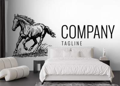 hand drawn horse gallop logo design template for business brand company Wall mural