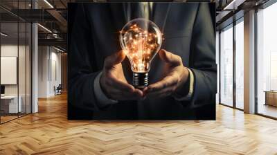 Innovative idea in businessman hand ai generated Wall mural