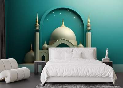 ramadan banner concept design with mosque empty space ai generated Wall mural