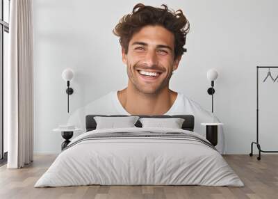 studio photo of a handsome man model smile with white isolated background ai generated Wall mural