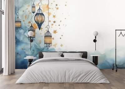 watercolor ramadan lattern copy space Wall mural