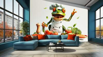 Frog Chef Surrounded by Fresh Vegetables Wall mural