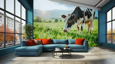 Grazing cow in scenic pasture Wall mural