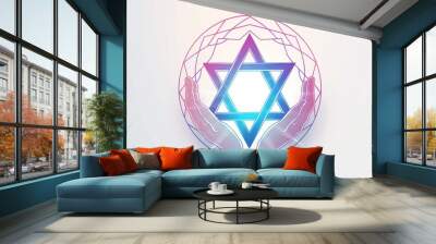 Hands holding geometric star of david design Wall mural