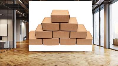 Cardboard box. Delivery, moving, gift wrapping. Self-gathering cardboard boxes are stacked in a pyramid. Isolated. Wall mural