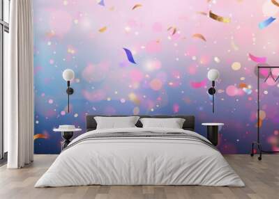 Colorful confetti falling on bright background Wall mural