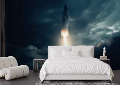 Missile strike rocket in the air with fire. War attack and defense and concept. Weapon technology.  Wall mural