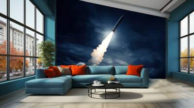 Missile strike rocket in the air with fire. War attack and defense and concept. Weapon technology.  Wall mural