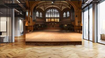 An empty stage bathed in warm lighting inside a historic concert hall Wall mural