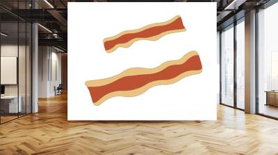 Two raw bacon slices flat vector illustration. Tasty breakfast meal ingredient in cartoon style isolated on  white background . Fresh pork, unhealthy eating. Delicious dinner dish cooking.  Wall mural