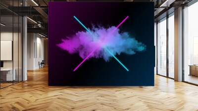 Abstract neon lights X with clouds. Modern and futuristic background, wallpaper with glowing colors. Wall mural