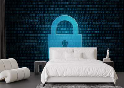 Digital Lock icon with binary background. Wall mural