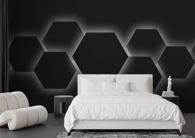 Polygons dark technology cells with white neon lights Wall mural