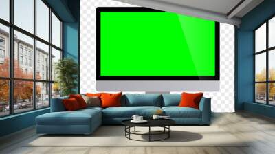 Realistic desktop computer monitor with green screen and checkerboard background. Illustration vector illustrator Ai EPS Wall mural