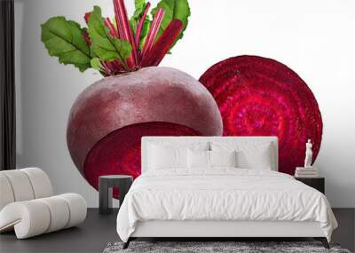 Beetroot with leaves isolated on white Wall mural