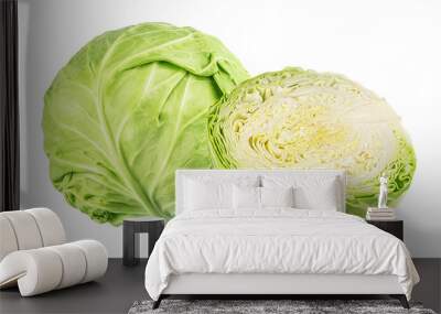 Green cabbage isolated on white background Wall mural