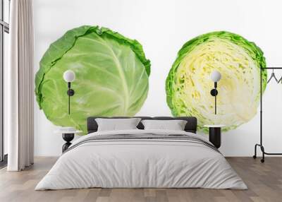 Green cabbage isolated on white background Wall mural