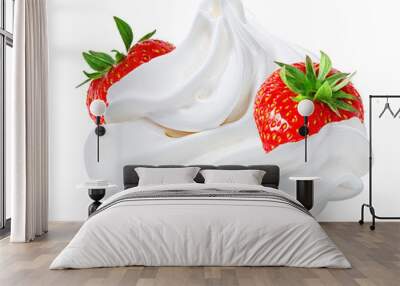 Strawberry with cream   isolated on white Wall mural