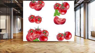 tomatoes and basil isolated on white Wall mural