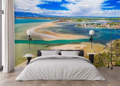 Beautiful lagoon near town of Nin in Dalmatia, Croatia. Aerial view of Adriatic sea coastline and turquoise water and blue sky with clouds.
 Wall mural