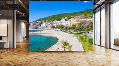 Croatia, town of Opatija, popular tourist resort, Slatina beach, aerial panoramic view Wall mural