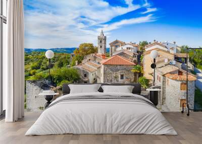 Old town of Hum on the hill, beautiful traditional architecture in Istria, Croatia, aerial view from drone Wall mural