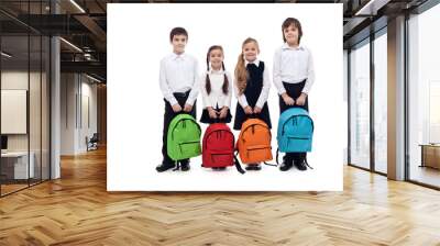 Group of happy kids with schoolbags - back to school concept Wall mural