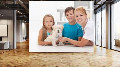 Kids taking their pet to the veterinary Wall mural