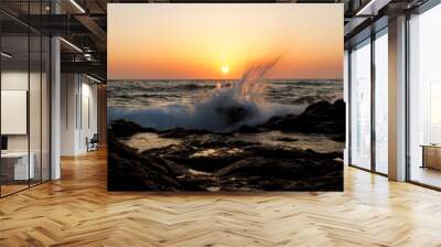 Sunset with waves in corse Wall mural