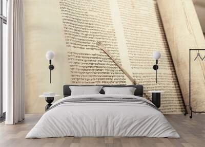 Jewish rabbi read the Torah scroll with his Torah reading hand. Wall mural