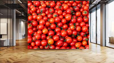 tomatoes in market The cherry tomato is a type of small round tomato believed to be an intermediate genetic admixture between wild currant-type tomatoes and domesticated garden tomatoes Wall mural