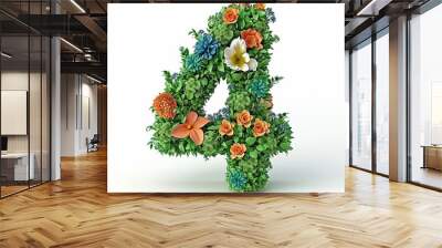 3d modern style floral number 4 isolated on white background for design and decoration Wall mural